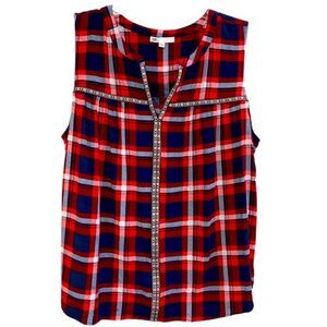 DR2 Tank Top Red White & Blue Plaid Women's L.